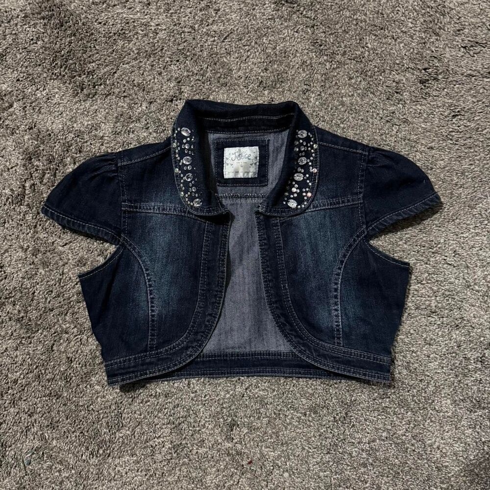 justice navy denim cropped jacket